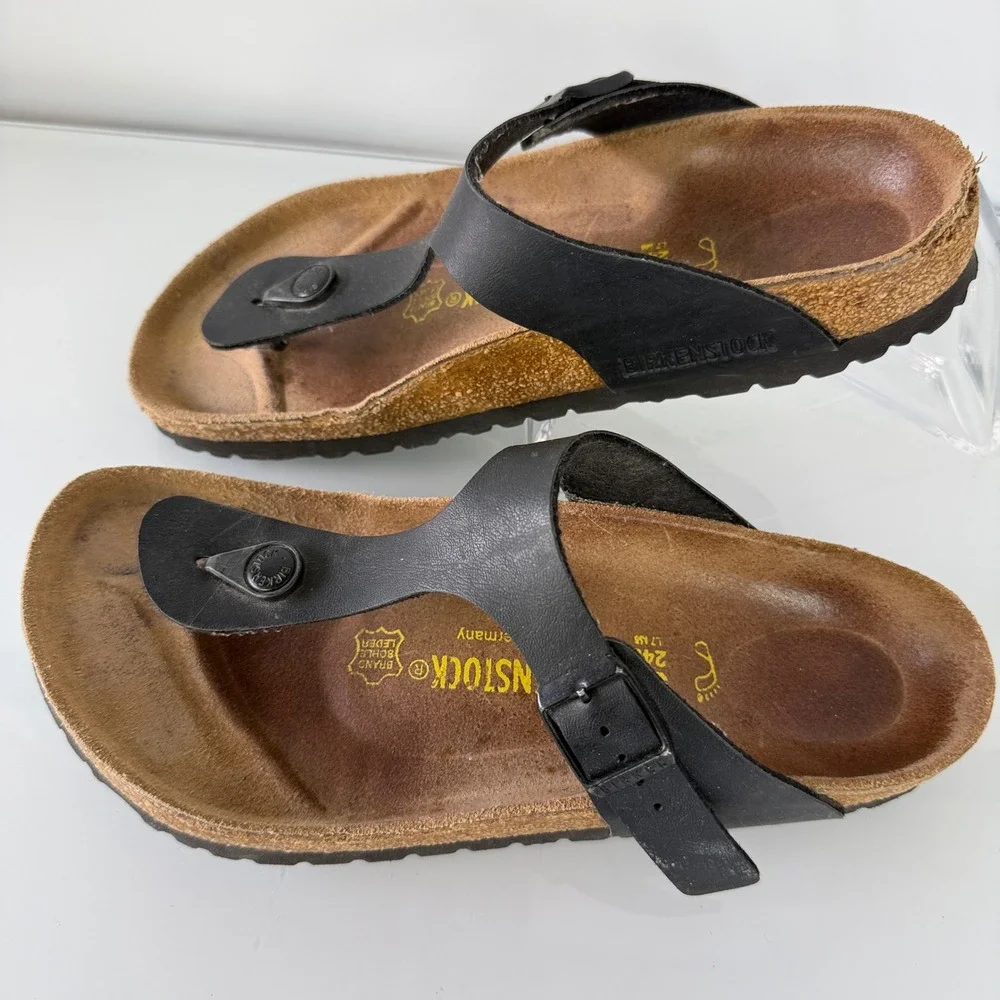 Birkenstock Gizeh Sandals Women 38 Black Birko-Flor Thong Buckle 12146